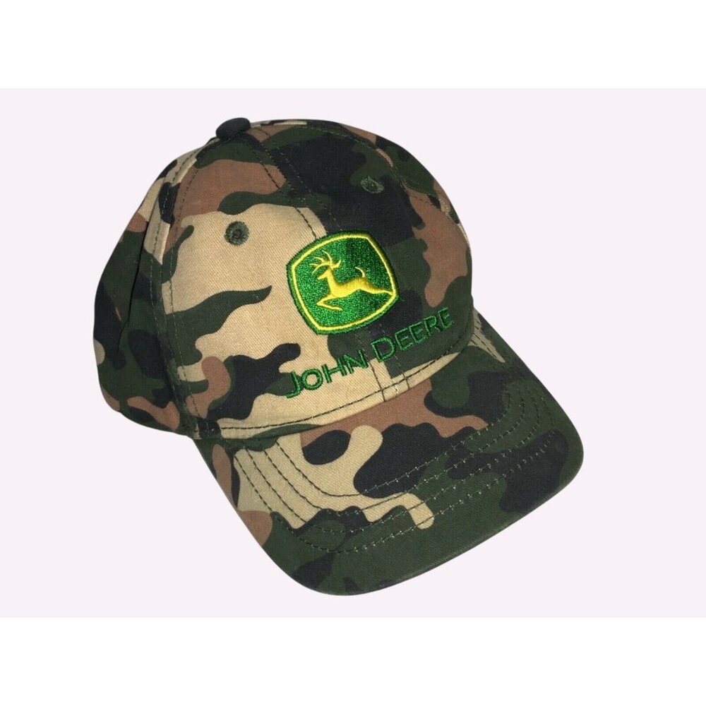 John Deere Toddler Camo Cap Elastic Back Cotton Hat Embroidered Logo One Size